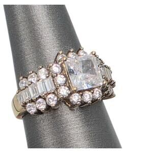 Vintage Absolute Simulated-Diamond Gold Vermeil CZ Engagement Ring SZ 8